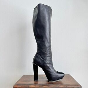 L.A.M.B Black Leather Knee High Boot size 7.5 Navigator platform suede tall heel
